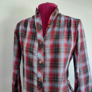 70s Plaid Shirt: Ripe Plum Navy, Gold Glitter Threads, Band Collar | S/M 36 image 2