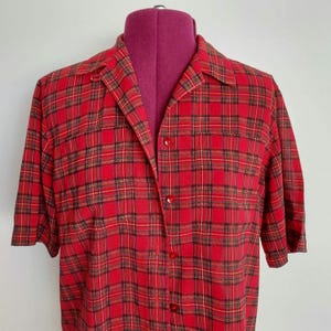 Liz Claiborne 1980s Tartan Shirt: Royal Stewart Plaid, Relaxed Fit