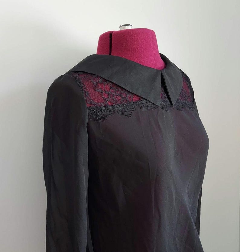 Decadent Black Blouse: Peter Pan Collar, Opaque Chiffon, Spidery Lace | Gothma Tunic image 4