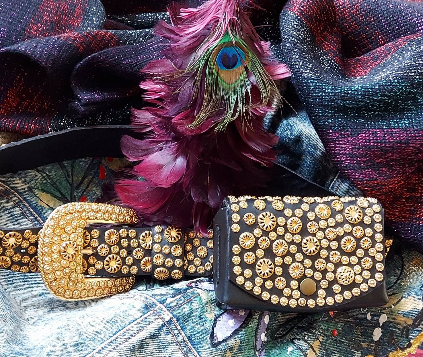 Vintage Michael Morrison Gold Studded Leather Belt With 