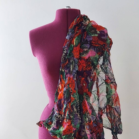 Textured Chiffon Scarf 42" Long | Vibrant Jewel T… - image 5