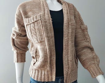 1970s Zip-Front Cardigan: WOOLCO Vintage Biscotti Space Dye Sweater (S/M)