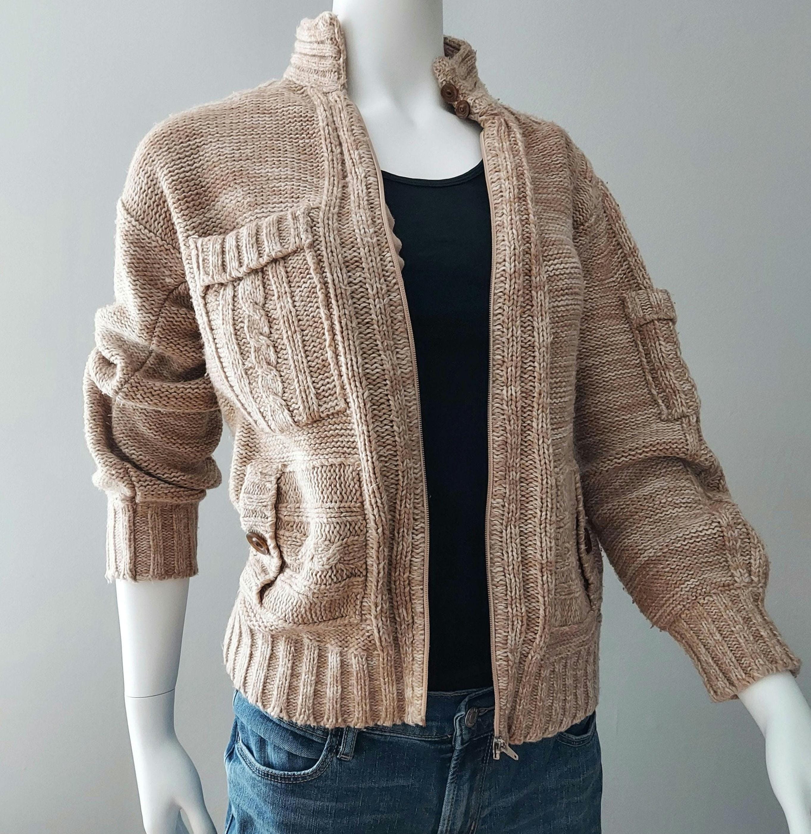 1970s Zip-front Cardigan: WOOLCO Vintage Biscotti Space Dye