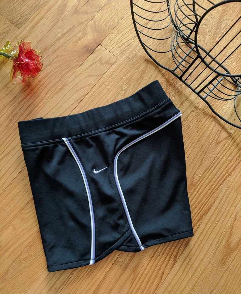 Navy Tennis Shorts, Retro Nike: Lavender Stripes, Size Small image 1