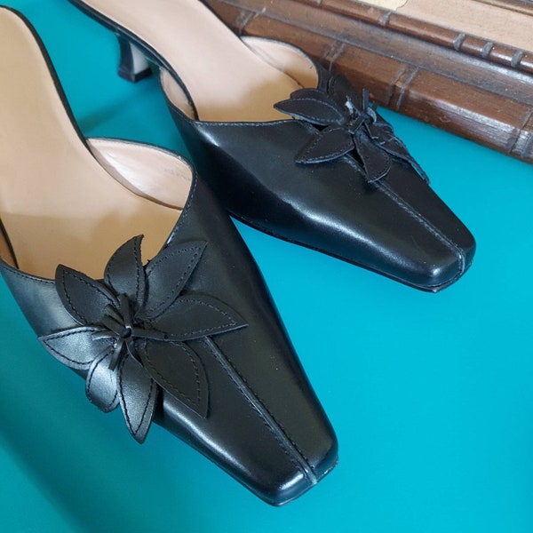 black leather kitten heels