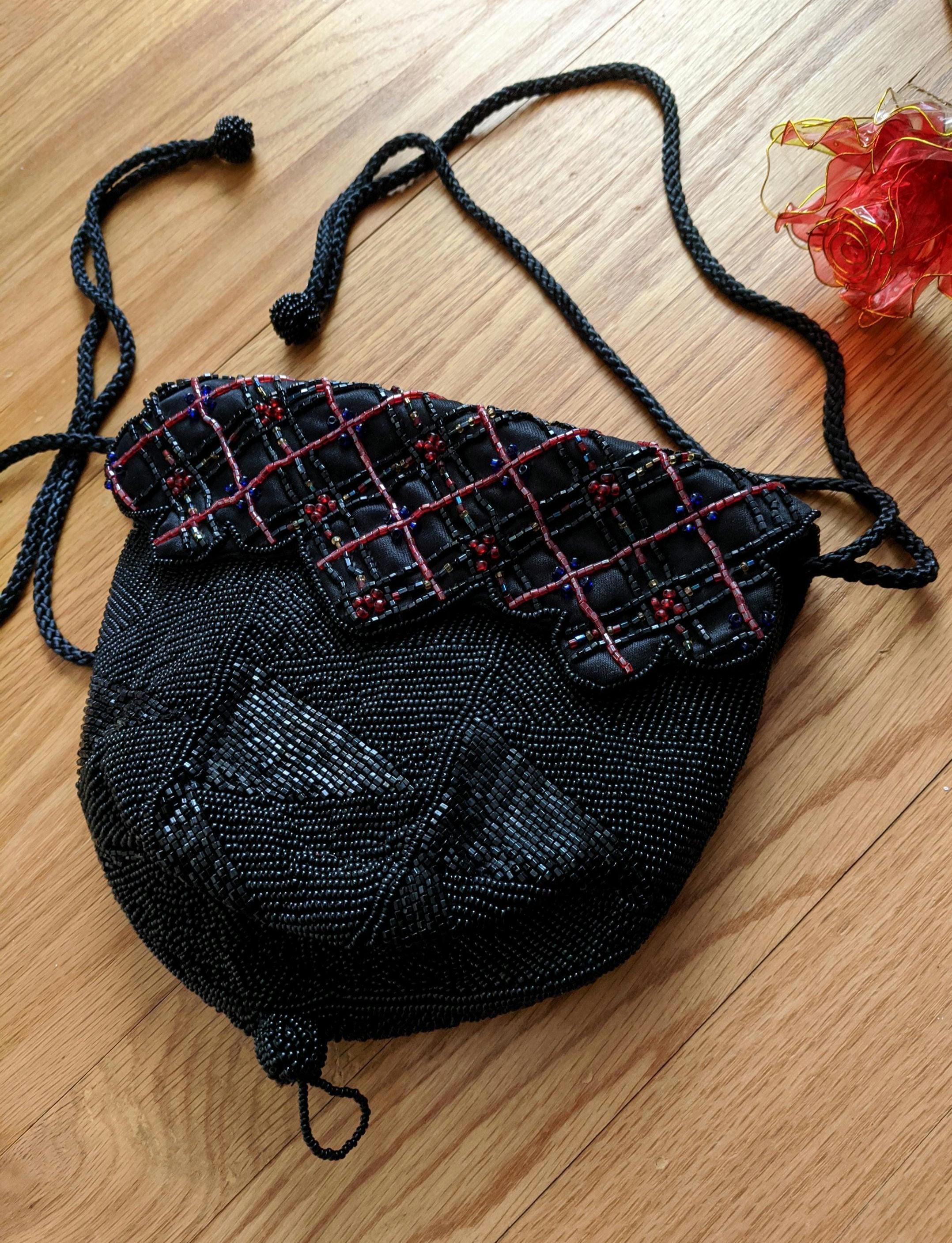 Vintage Dior Beaded Bag: Art Deco Evening Purse, Black Satin 