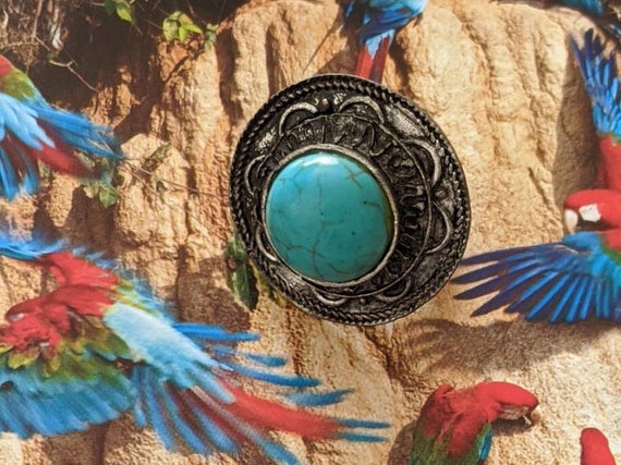 Vintage Faux Turquoise Ring: Adjustable Boho Sout… - image 3