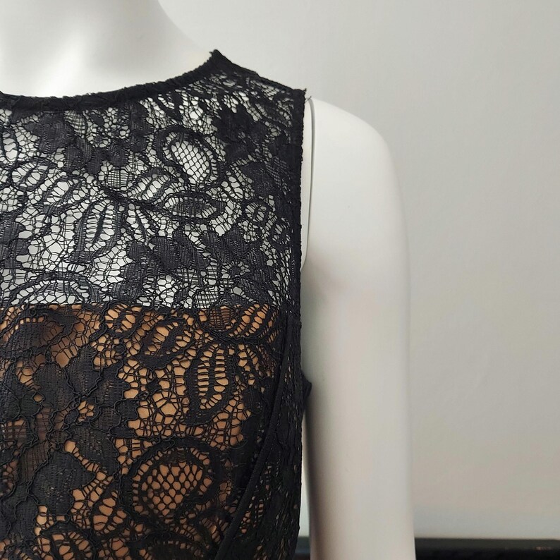 Bronze Black Scuba Dress, 90s Vintage: Lacy Floral Brocade, Designer Adrianna Papell | Size 8-10 image 3