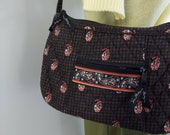Vera Bradley Hounds Tooth Paisley Quilted Bag USA Made, Dark Brown, Pumpkin, Black Cotton Roomy Medium Size, Light To Carry 11 x 8