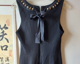 1990s Tracy Reese Black Crepe Sheath Dress: Seed Pearls, Tie Back, 6-10