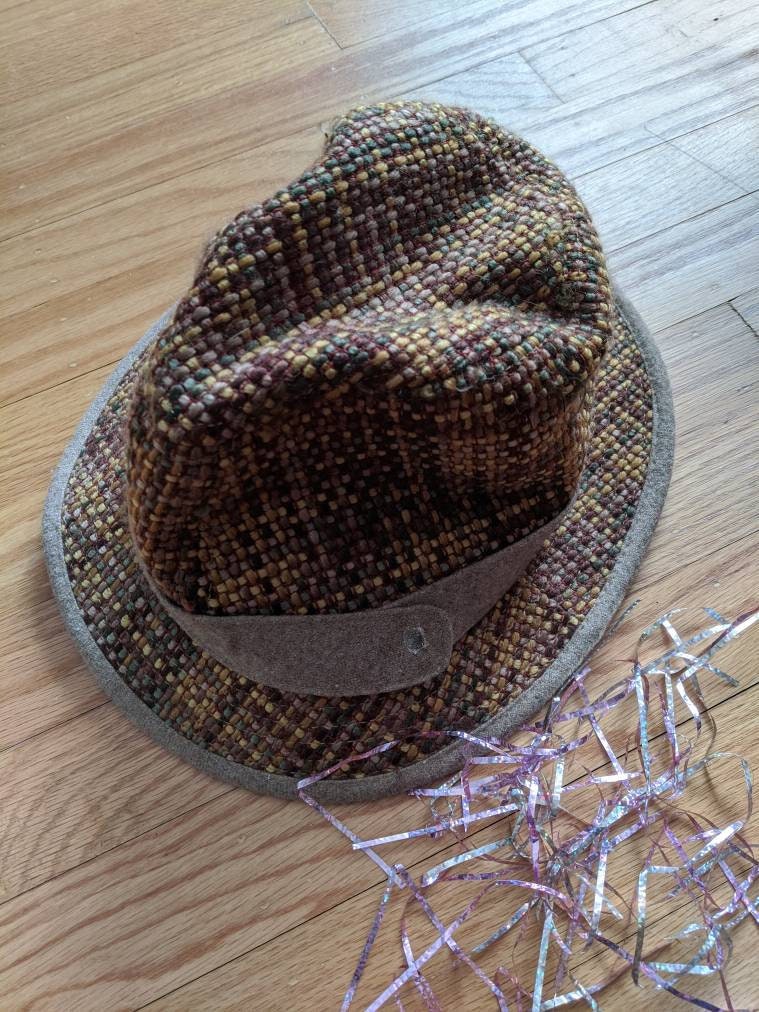 ?HP?Steve Madden Brown & Gold Tweed Fedora OSFM Steve Madden Tweed Fedora: 90s Autumn Menswear (S/M) - Etsy main image 2