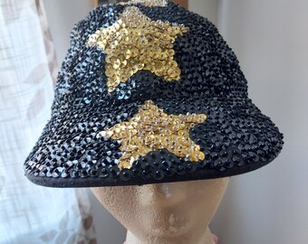Vintage Kenar Sequin Baseball Cap: 80s Hip-hop Black & Gold  display picture 3