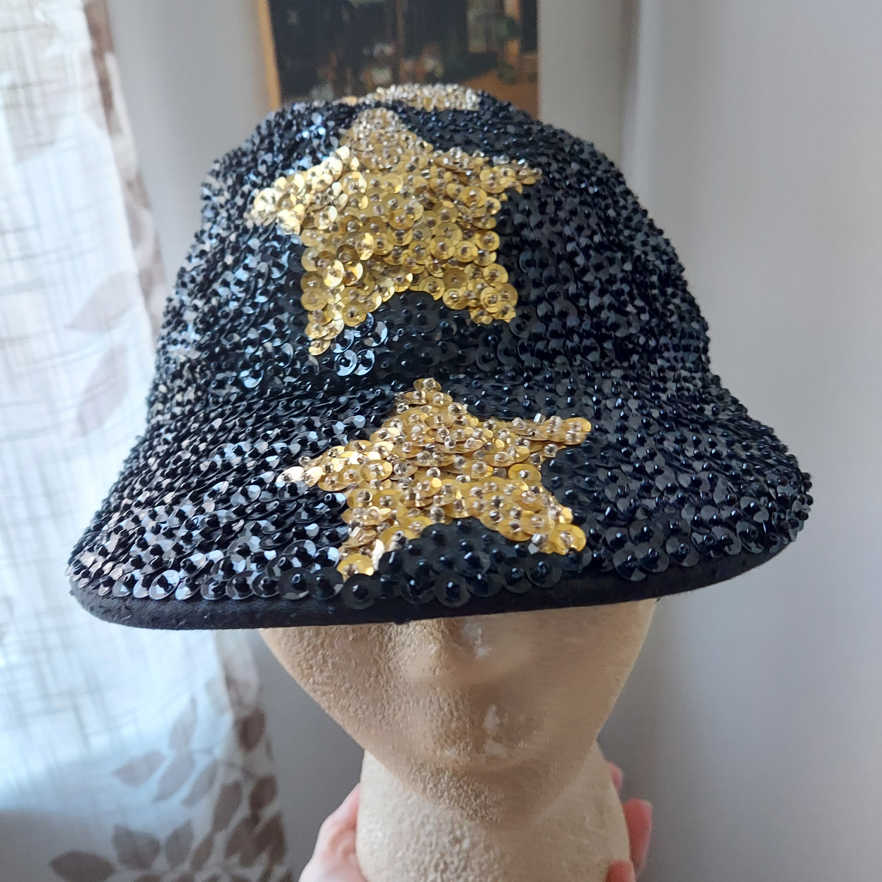 Vintage Kenar Sequin Baseball Cap: 80s Hip-hop Black & Gold 