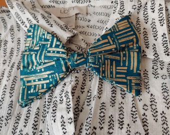 Nœud Papillon Brocart Bleu Sarcelle Surdimensionné - Fait Main - Style Vintage Années 70