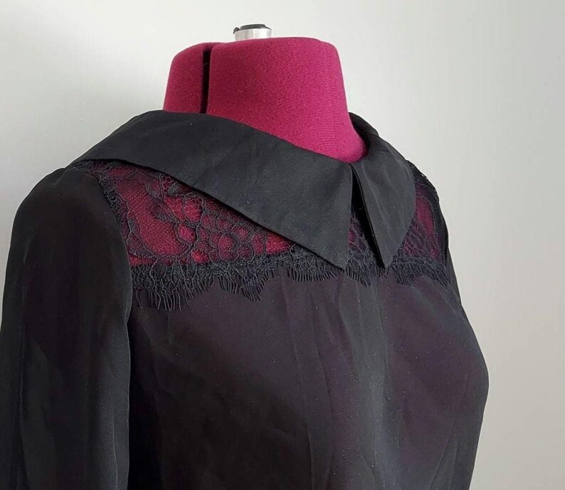 Decadent Black Blouse: Peter Pan Collar, Opaque Chiffon, Spidery Lace | Gothma Tunic image 9