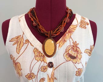 80s Statement Necklace: Monochrome Plastics, Multi-Beaded, Large Oval Pendant