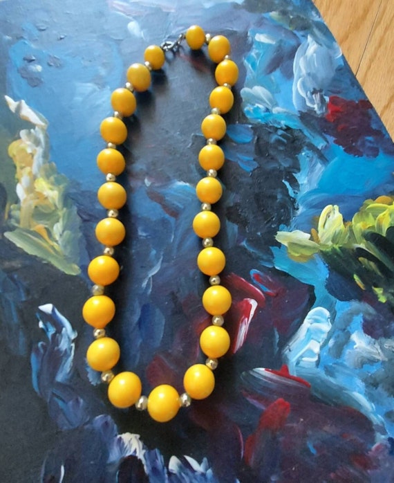 Vintage Yellow Beads 19" Necklace | 1960s MOD Col… - image 1