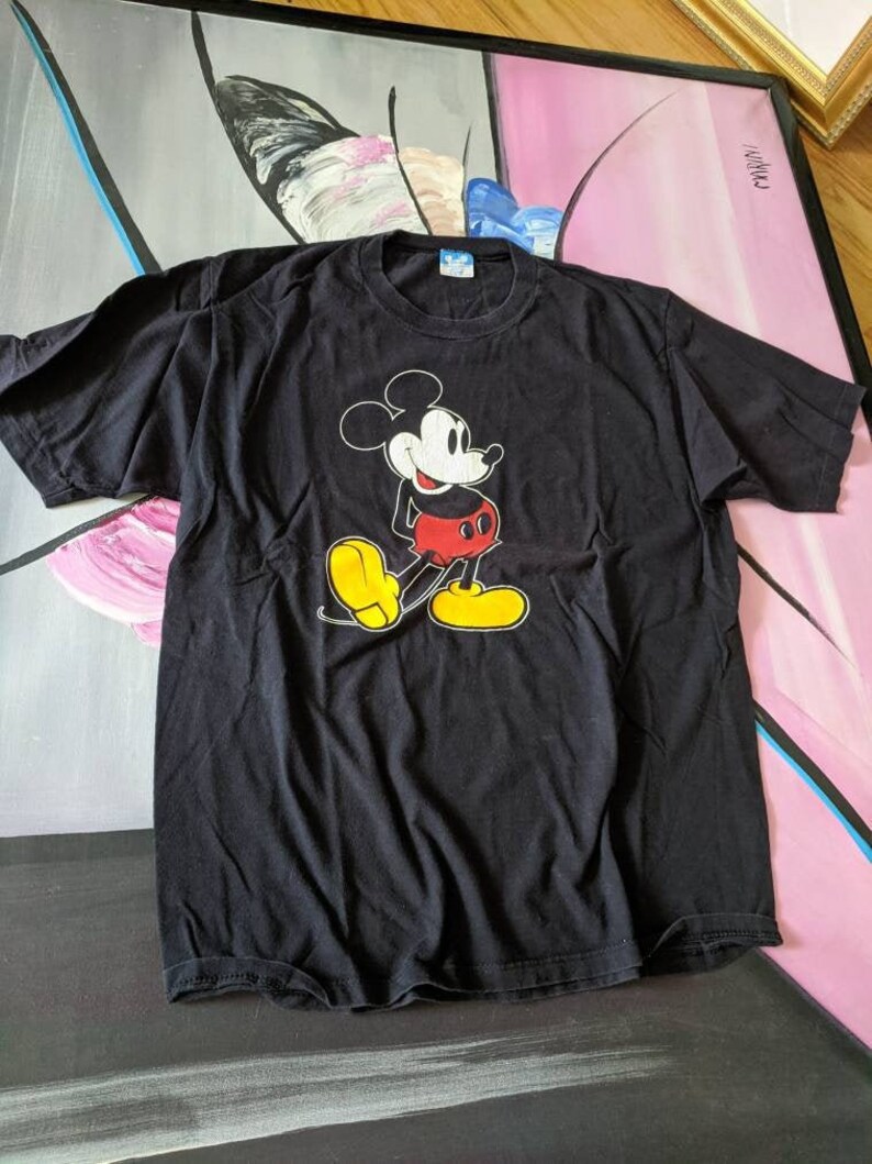 ヴィンテージ 70年代 ミッキーマウス Tシャツ、ブラック コットン、胸囲 40インチ 画像 3
