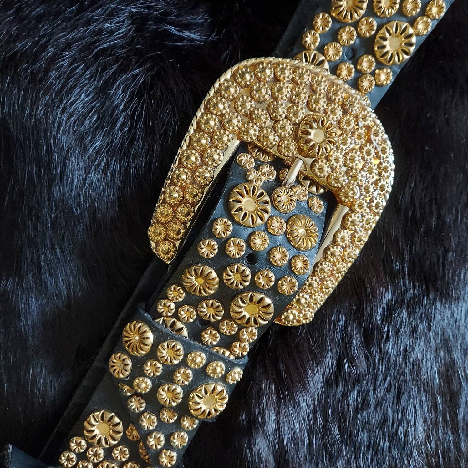 NWT Original MICHAEL KORS Bejeweled Studded Belt Medium Rhinestones Gold Black Michael Kors Rhinestone Belts for Women for sale | eBay main image 3