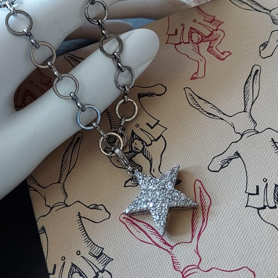 Vintage Celestial Star Bracelet: Silver Pave Char… - image 1