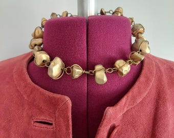 ABRA Signed Couture Circlet, Modernist Tribal - Molten Gold Patina - Asymmetrical Beads - Wire