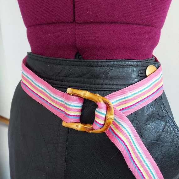 1970s Rainbow Ribbon Belt: Bamboo Buckle, Preppy Kawaii (35  display picture 1