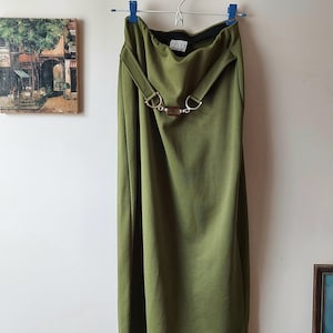 Vintage 1980s Olive Pencil Skirt: KEDD NY Horse-Bit Buckle, Size S/M