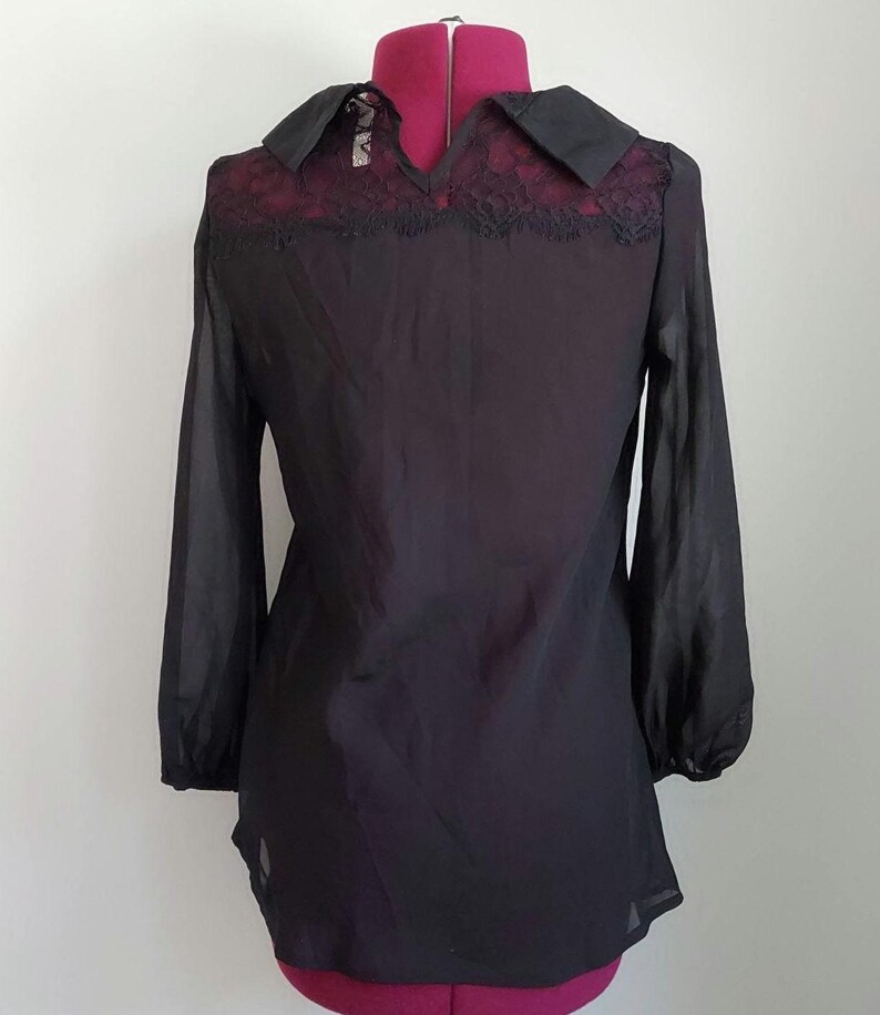Decadent Black Blouse: Peter Pan Collar, Opaque Chiffon, Spidery Lace | Gothma Tunic image 10
