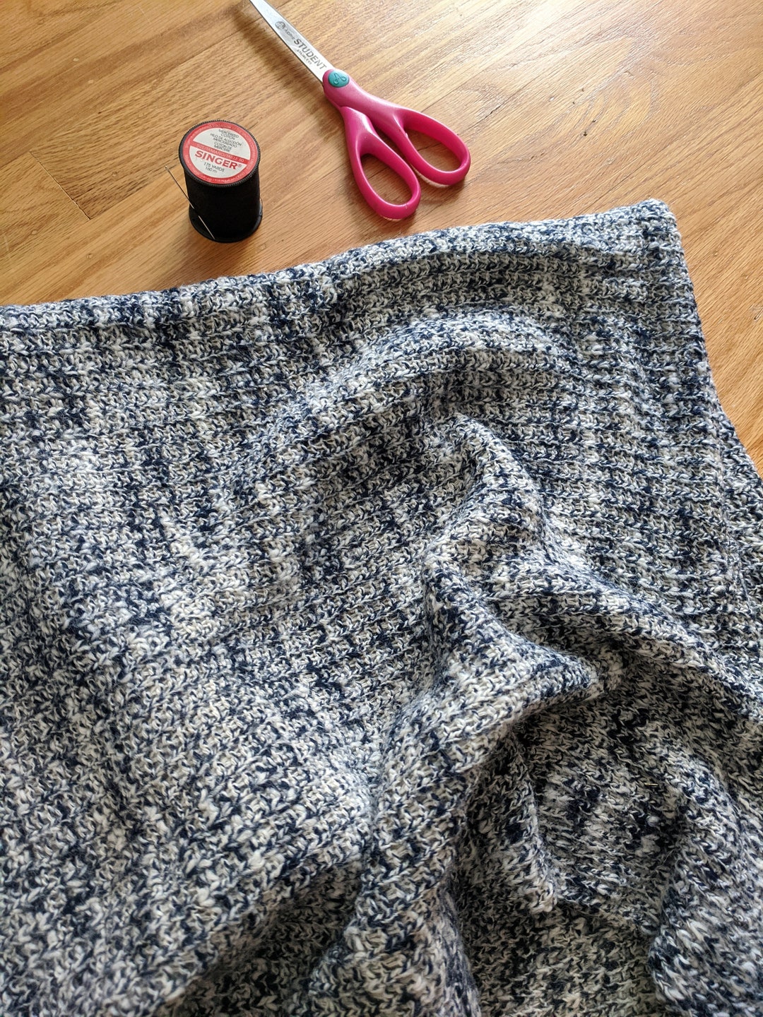 Fabric Remnant, Soft Tweed Blue, Marled Great for Blanket Scarf, Wrap