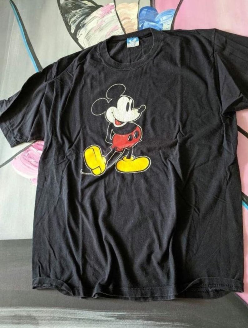 ヴィンテージ 70年代 ミッキーマウス Tシャツ、ブラック コットン、胸囲 40インチ 画像 2