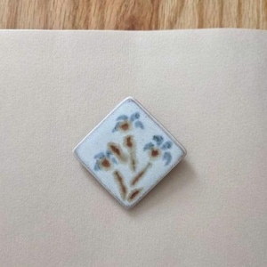 Vintage Raku Tile Brooch: 1970s Impressionist Palm Tree Pin