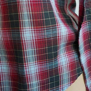 70s Plaid Shirt: Ripe Plum Navy, Gold Glitter Threads, Band Collar | S/M 36 image 9
