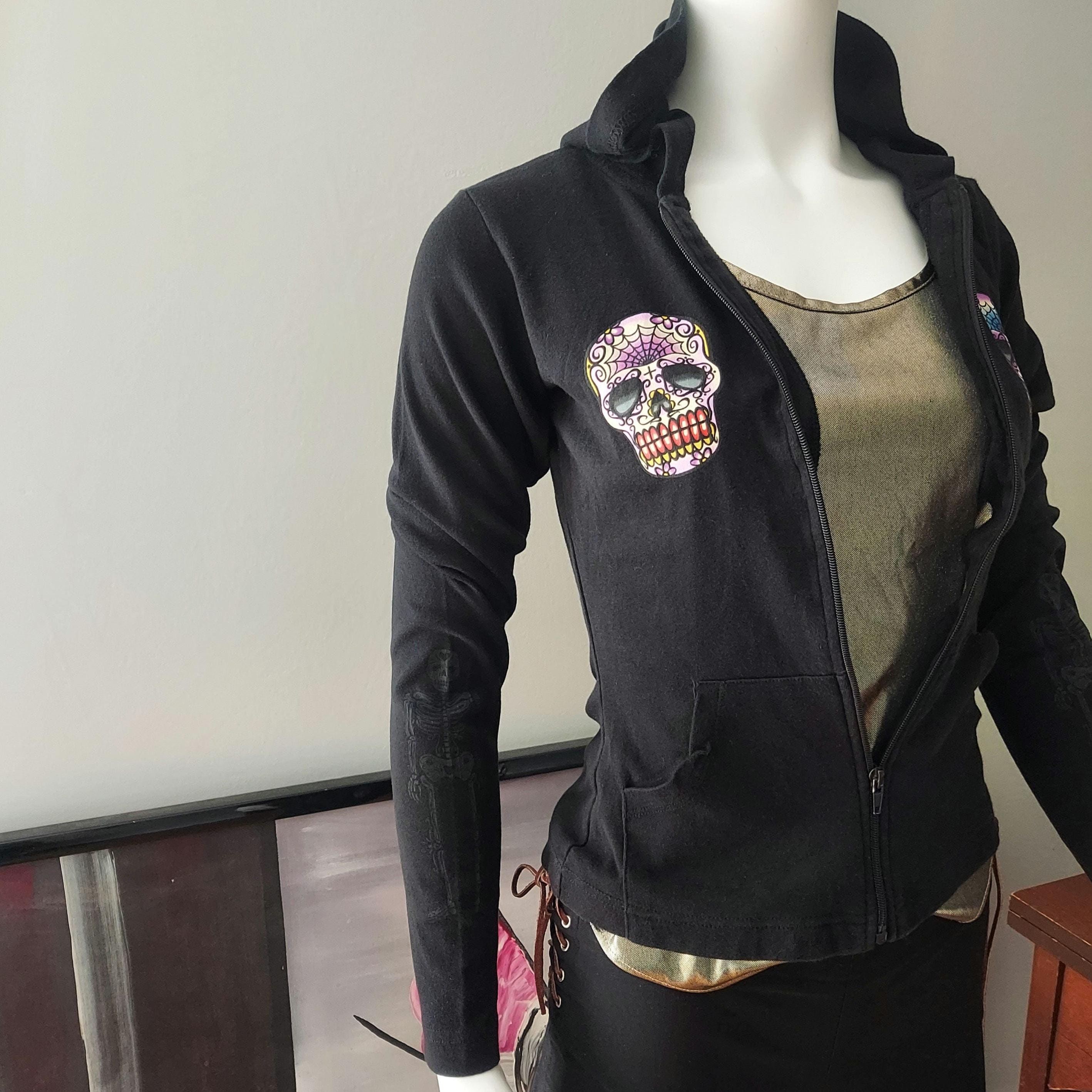 Lucky 13 Sugar Skull Hoodie: 90s Goth Ponte Knit Jacket - Etsy