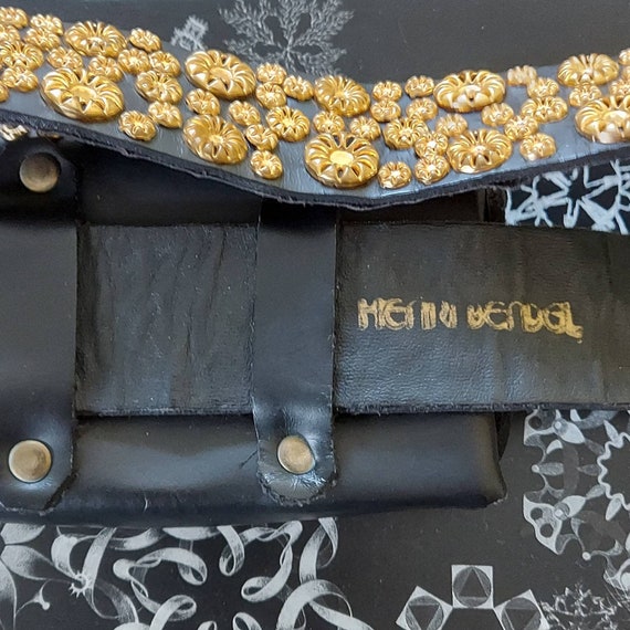 Michael Morrison Black Leather Studded Belt Gold Buckle sz 32-37 Vintage Michael Morrison MX Extra-Wide Leather Stud Belt  main image 4