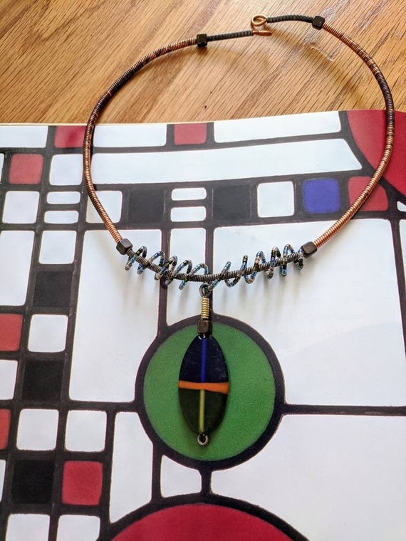 Original 70s Torque Necklace, Trade Bead Amulet | 