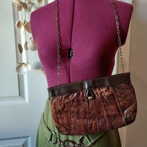 Vintage 1970s Snakeskin Clutch: Patchwork Leather Chain Wristlet