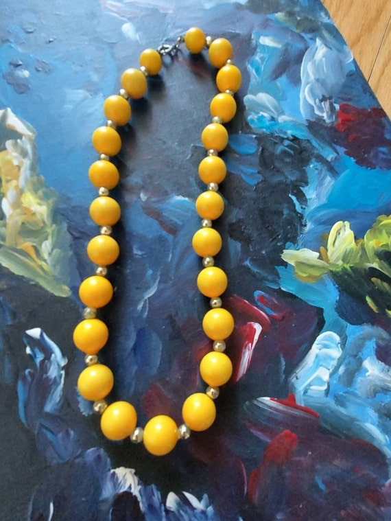 Vintage Yellow Beads 19" Necklace | 1960s MOD Col… - image 6