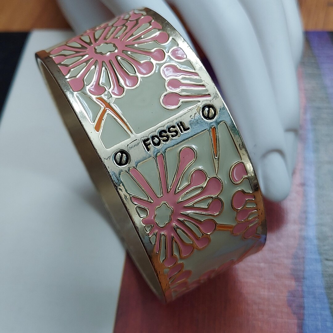 Bracelet jonc rose FOSSIL Émail cloisonné rose, vert menthe