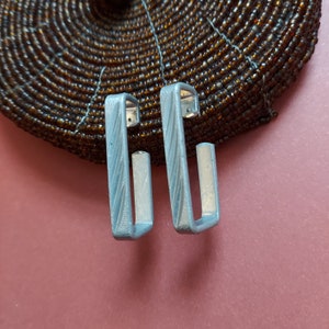 Vintage 1970s Aluminum Hoop Earrings: Modernist Rectangular Pierced Hoops