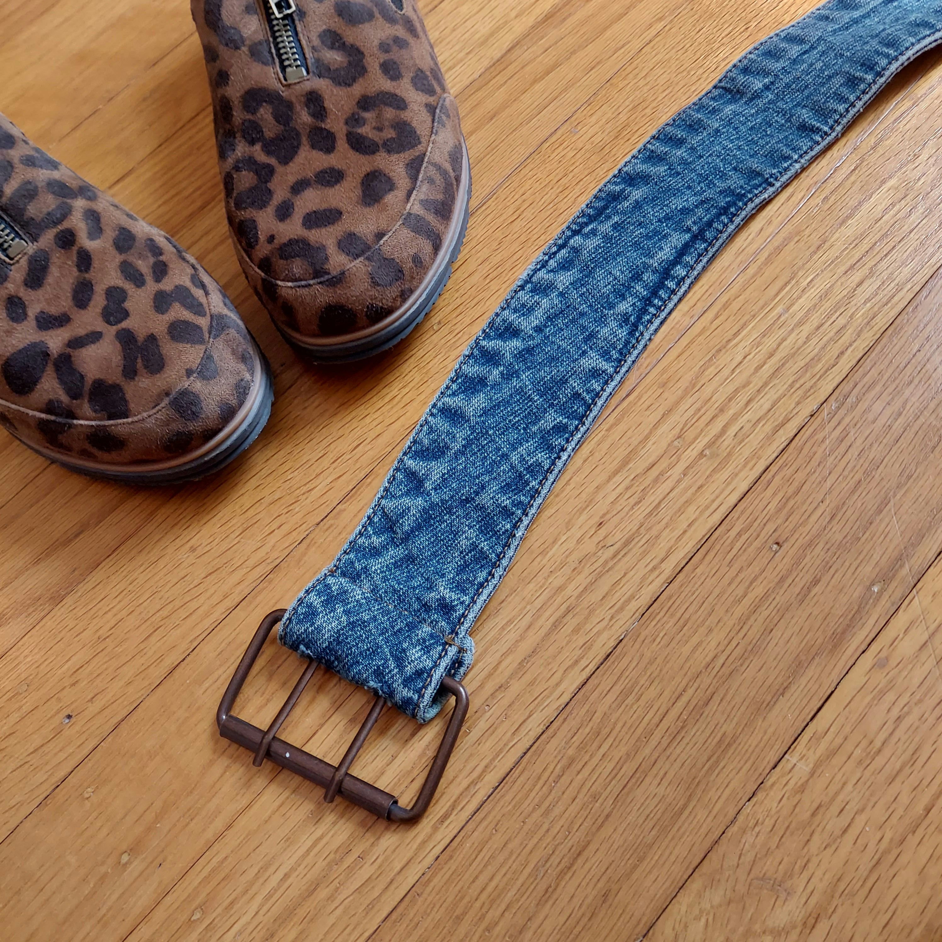 Denim Belt, 90s Curved Hipster Style | Large Brass Buckle Denim Belt, 90s Curved Hipster Style | Large Brass Buckle