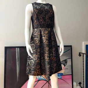Bronze Black Scuba Dress, 90s Vintage: Lacy Floral Brocade, Designer Adrianna Papell | Size 8-10 image 5