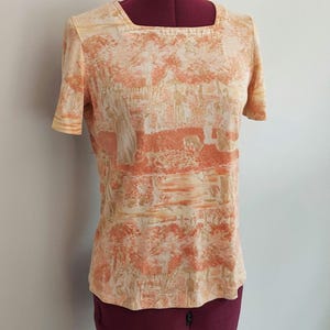 Vintage 70s Nylon Knit Top: Surreal Monkey Picnic Print, Size S/M