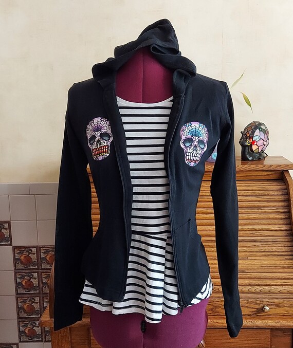 Sugar skull zip up hoodie hot sale