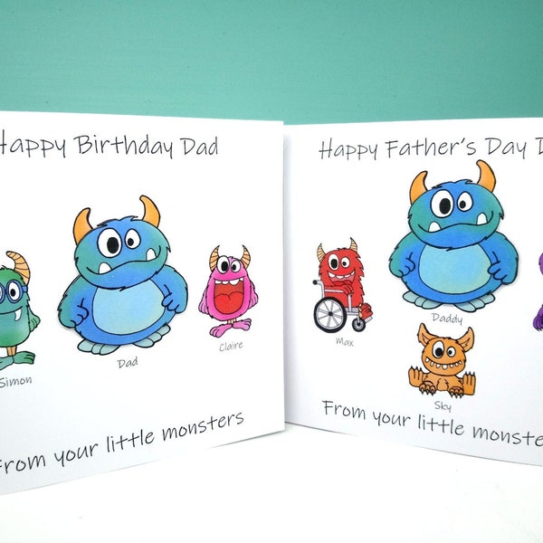 Daddy Happy Birthday From the Little Monsters card -Fathers Day - Dad Birthday Card - Daddy Birthday Card - personalised - Handmade Card