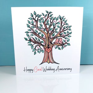Coral 35th Wedding Anniversary Card - 35 year Anniversary - Handmade cards