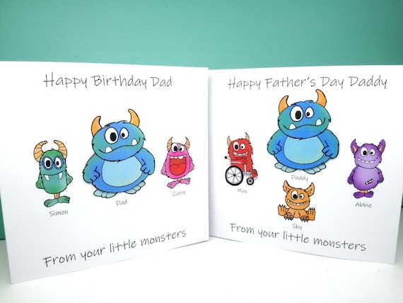 Daddy Happy Birthday From The Little Monsters Card Fathers Etsy