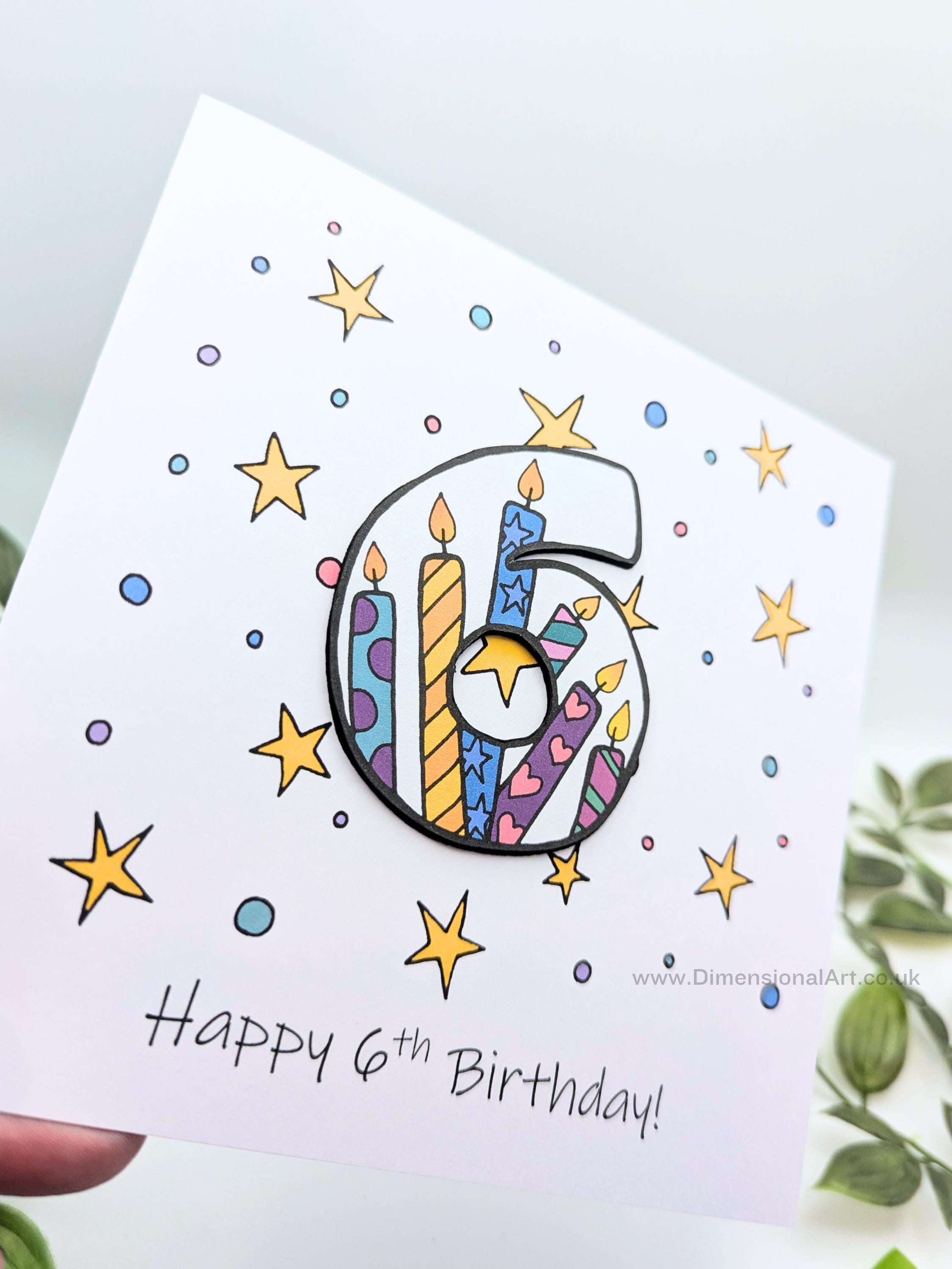 6th Birthday Card - Happy 6th Birthday - Six Today - 6 - Handmade Cards ...