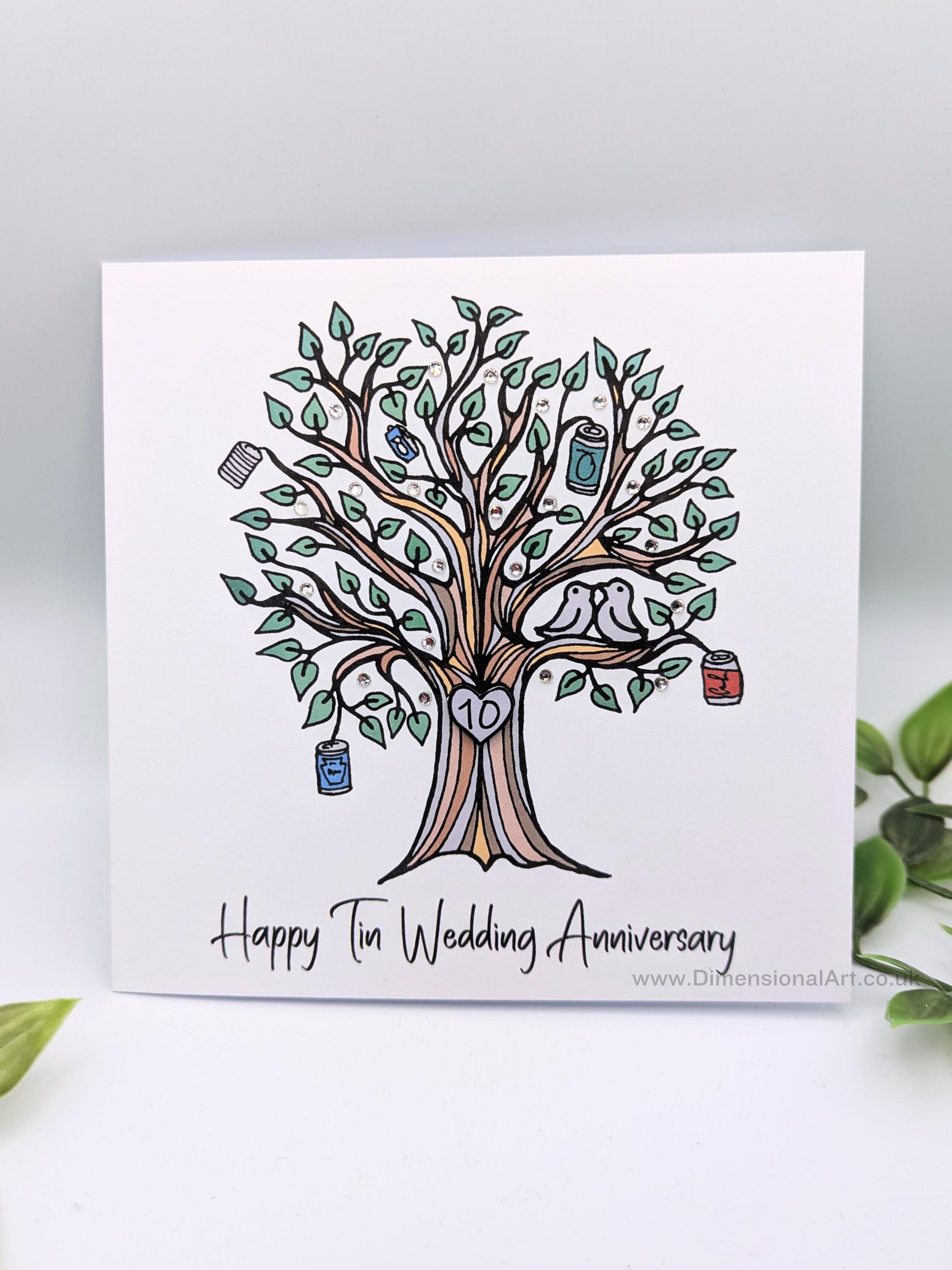 Tin 10th Wedding Anniversary Card - 10 Year Anniversary - Handmade ...