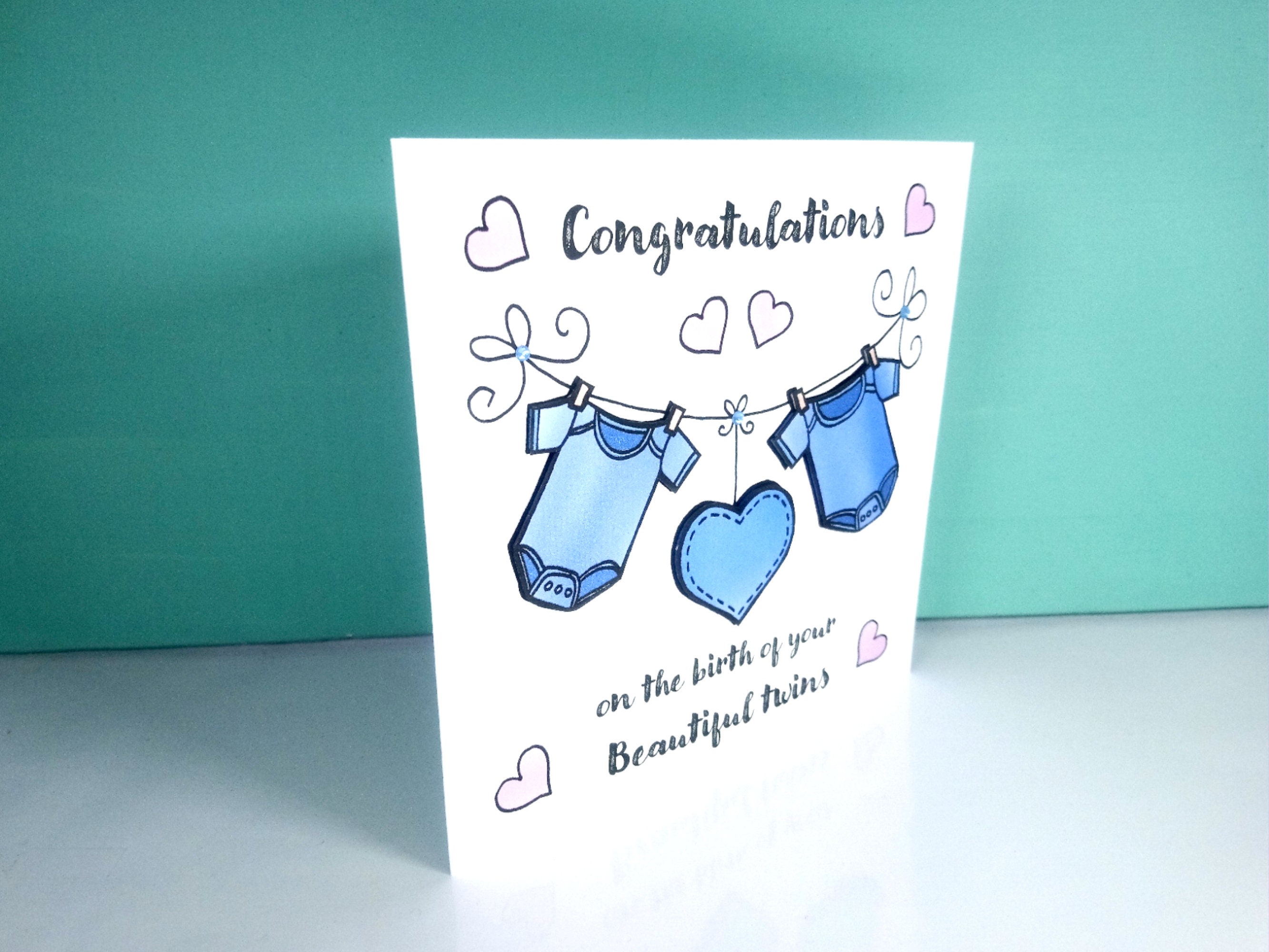 Twins Congratulations on the New Baby boys Card blue Baby Etsy