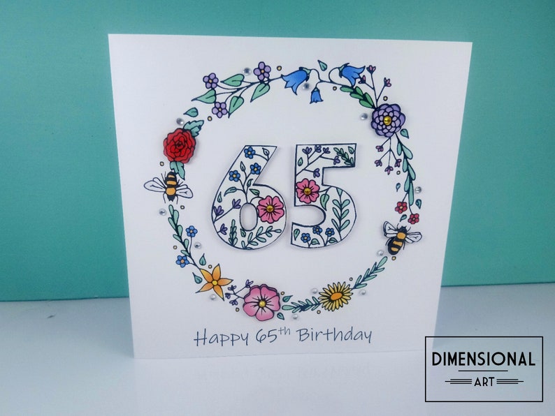 65th Birthday Card Flowers and Bees Happy 65th Birthday Etsy UK